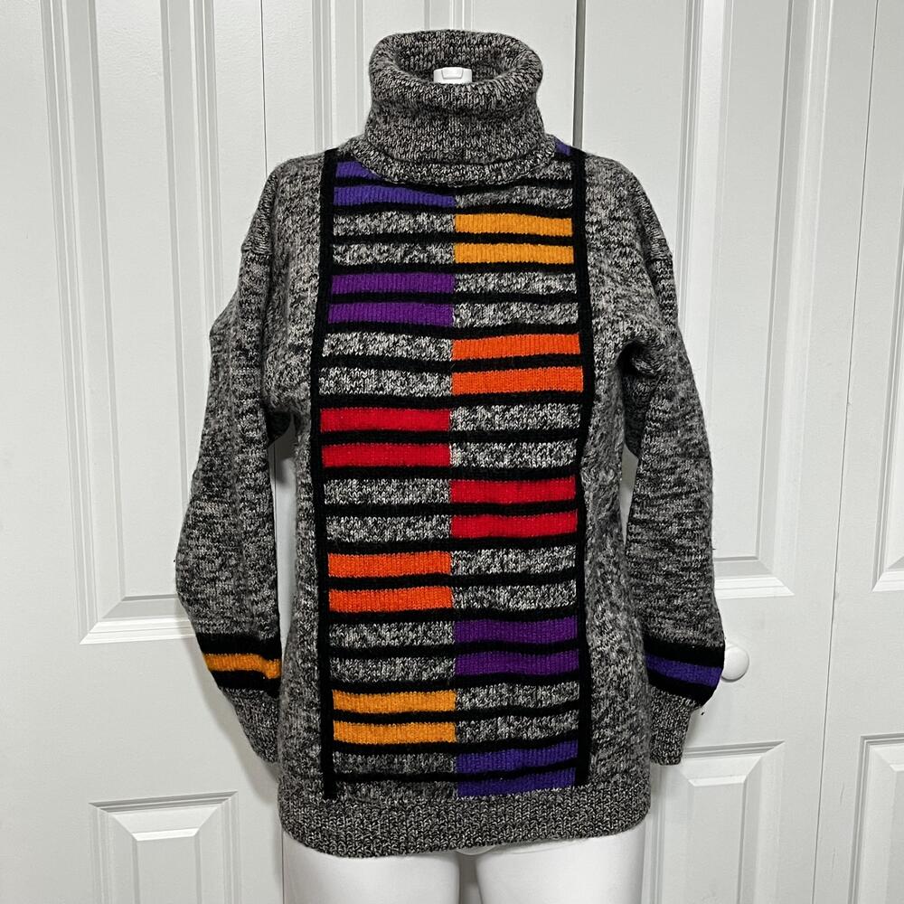 Vintage Saks Fifth Avenue Sweater Rainbow Ombre Heather Wool Striped Color block